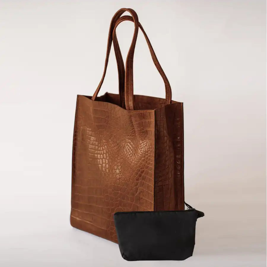 Tote Yoko - Piel caramelo grabado croco