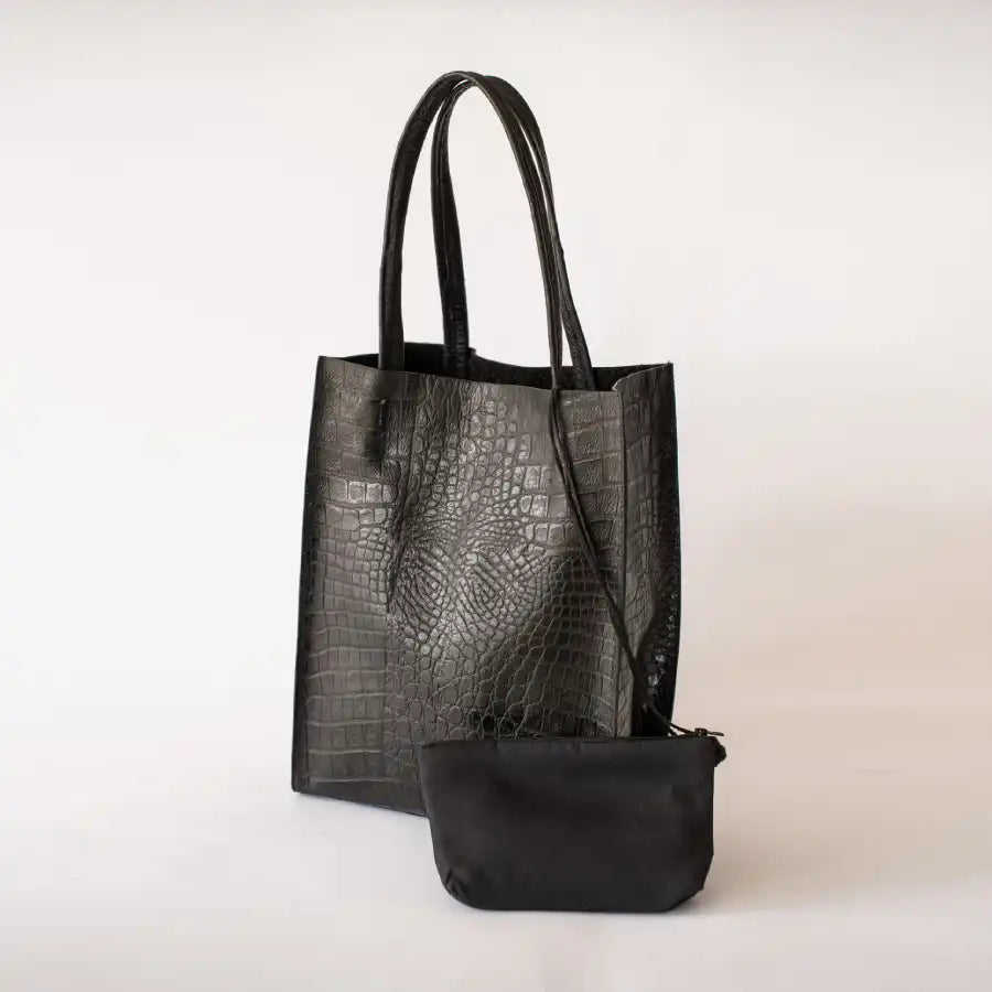 Sac cabas Yoko - En cuir noir imprimé crocodile