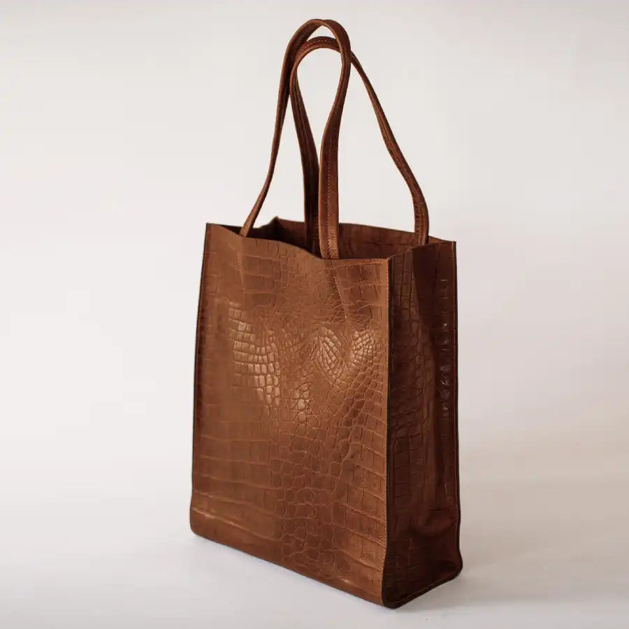 Sac cabas Yoko - En cuir caramel imprimé crocodile