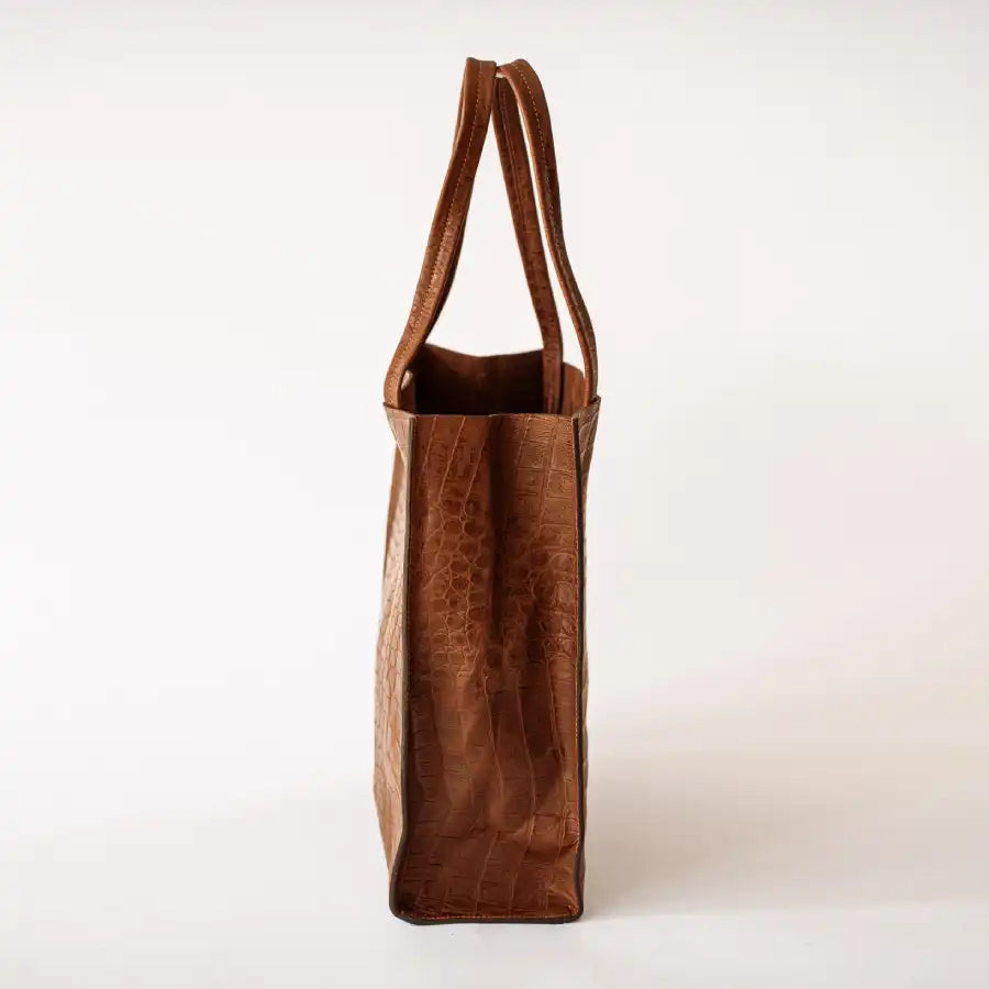 Sac cabas Yoko - En cuir caramel imprimé crocodile