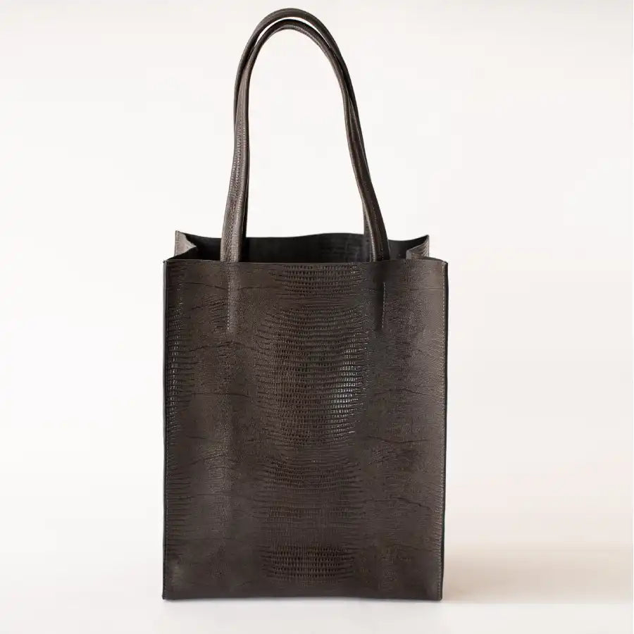 Sac cabas Yoko - En cuir noir imprimé iguane