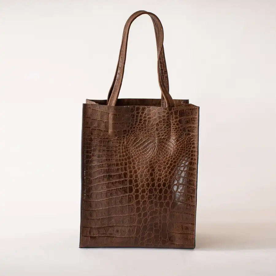 Sac cabas Yoko - En cuir chocolat imprimé crocodile