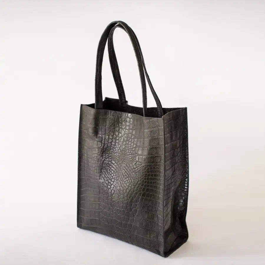 Sac cabas Yoko - En cuir noir imprimé crocodile