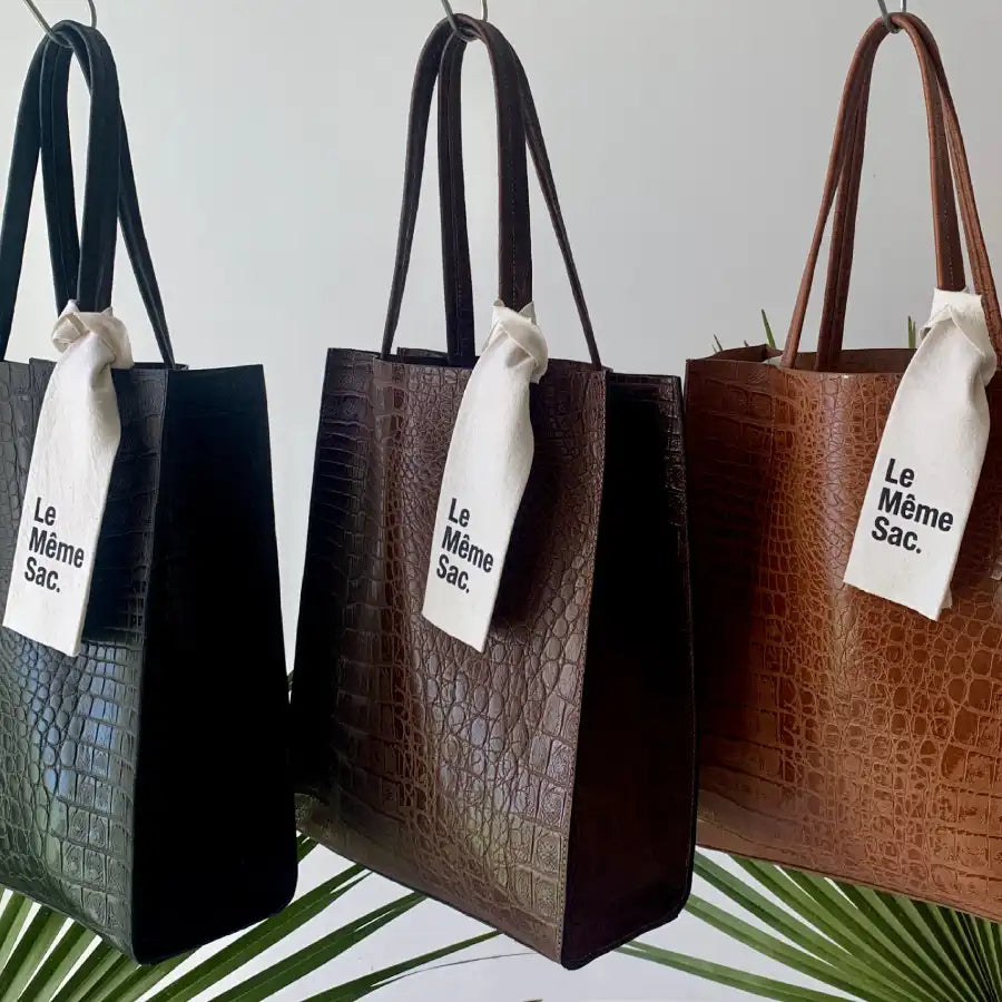 Sac cabas Yoko - En cuir chocolat imprimé crocodile