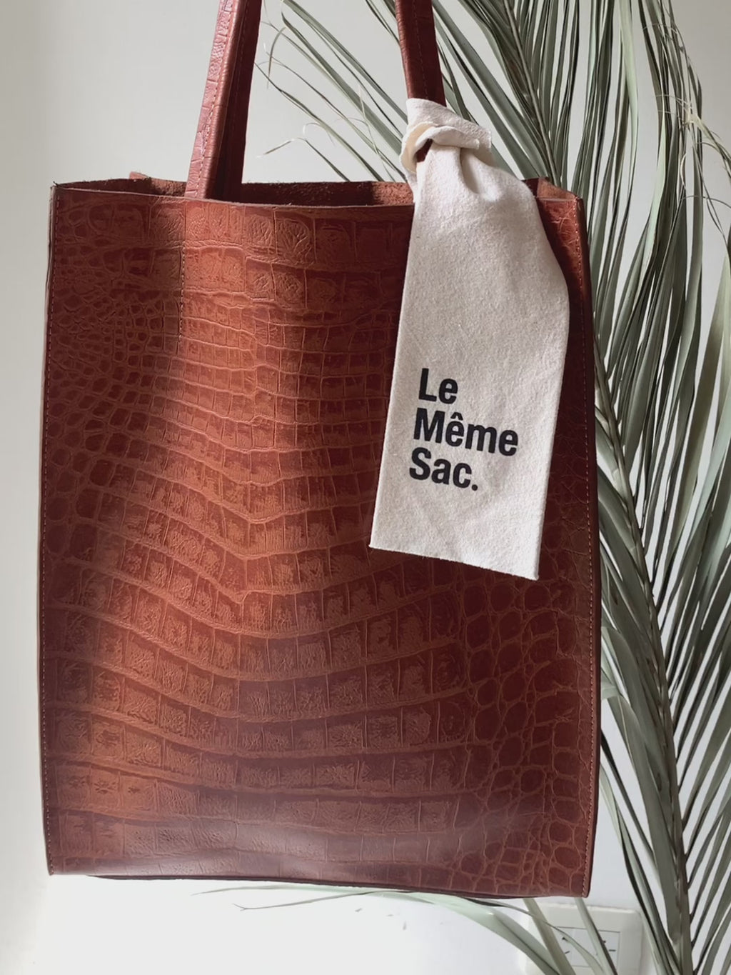 Sac cabas Yoko - En cuir caramel imprimé crocodile